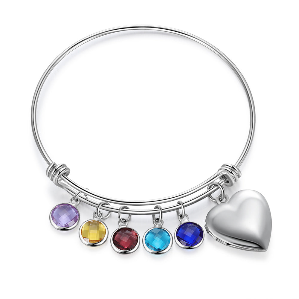 Birthstone & Engraved Stainless Steel Bracelet