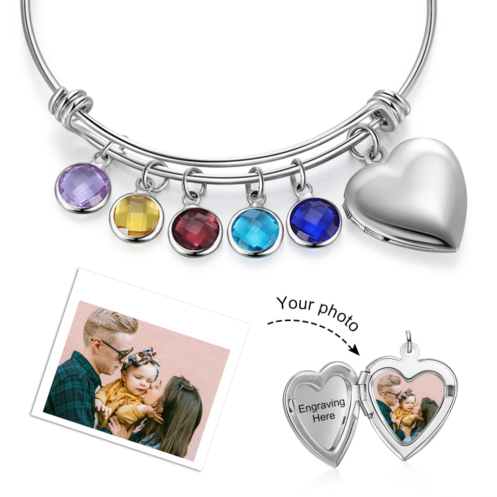 Birthstone & Engraved Stainless Steel Bracelet