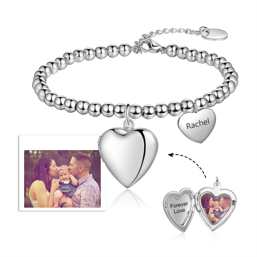 Stainless Steel Personalized Heart Shape Photo Bracelet