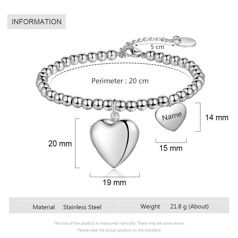 Stainless Steel Personalized Heart Shape Photo Bracelet