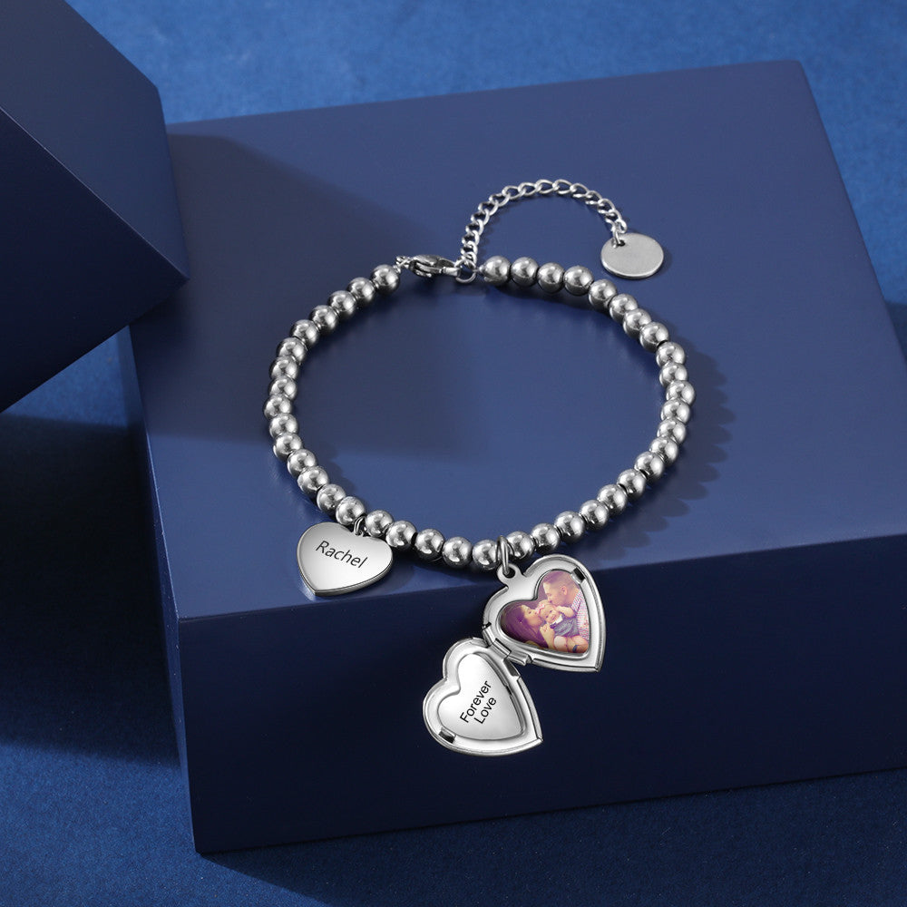 Stainless Steel Personalized Heart Shape Photo Bracelet