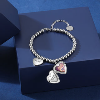 Stainless Steel Personalized Heart Shape Photo Bracelet