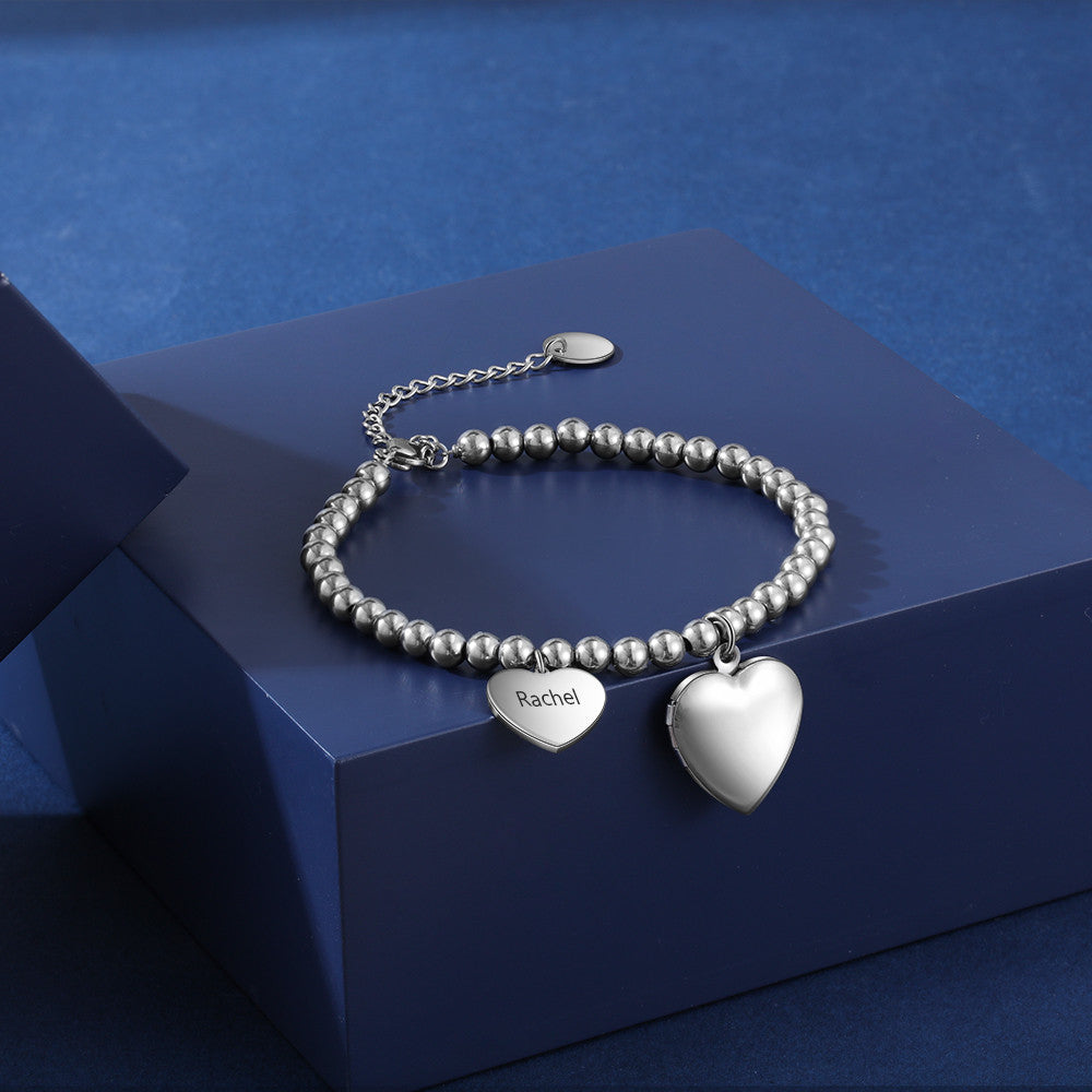 Stainless Steel Personalized Heart Shape Photo Bracelet