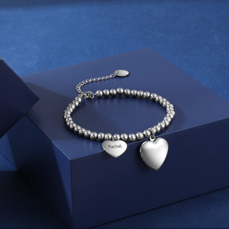 Stainless Steel Personalized Heart Shape Photo Bracelet