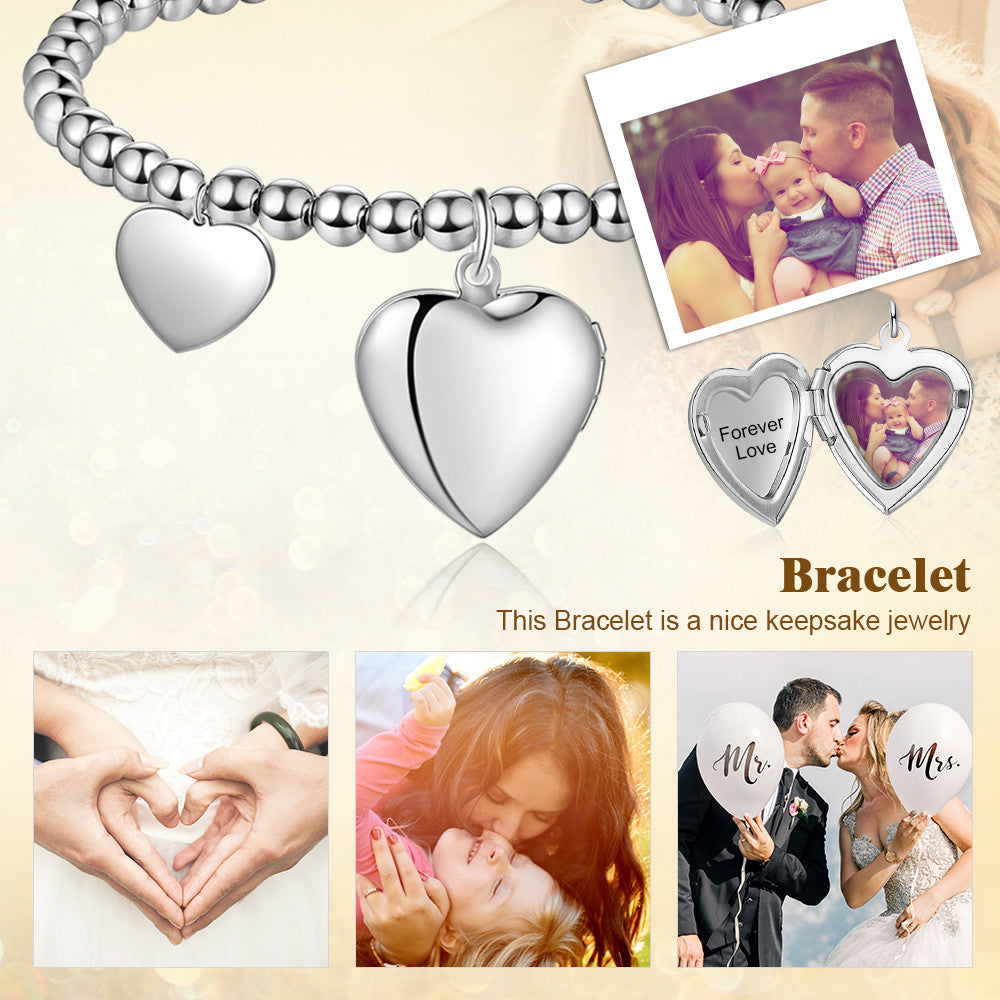 Stainless Steel Personalized Heart Shape Photo Bracelet