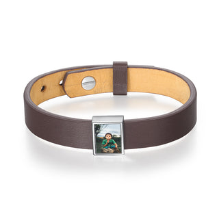 Engraving Photo Stainless Steel Leather Bracelet