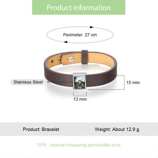 Engraving Photo Stainless Steel Leather Bracelet