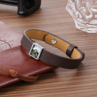 Engraving Photo Stainless Steel Leather Bracelet