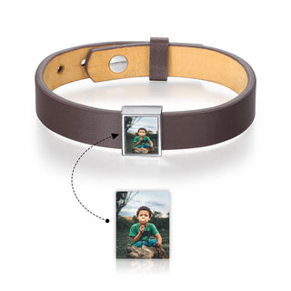 Engraving Photo Stainless Steel Leather Bracelet