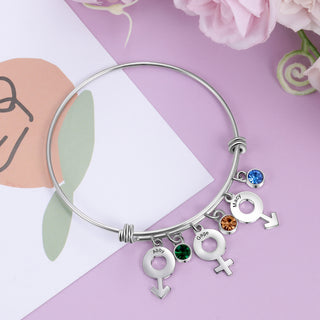 Engraving Stainless Steel Bangle Bracelet with Birthstone