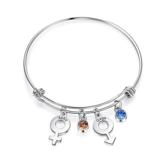 Engraving Stainless Steel Bangle Bracelet with Birthstone