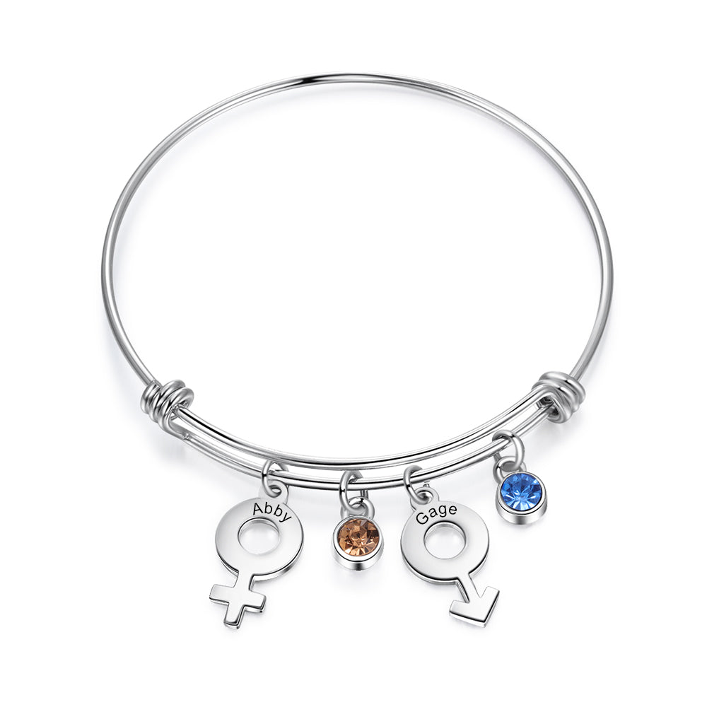 Engraving Stainless Steel Bangle Bracelet with Birthstone