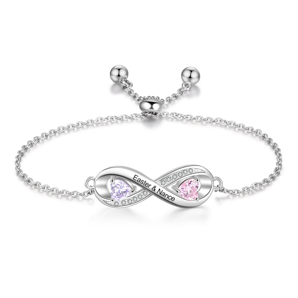 Birthstone & Engraved Rhoidum Plated Bracelet