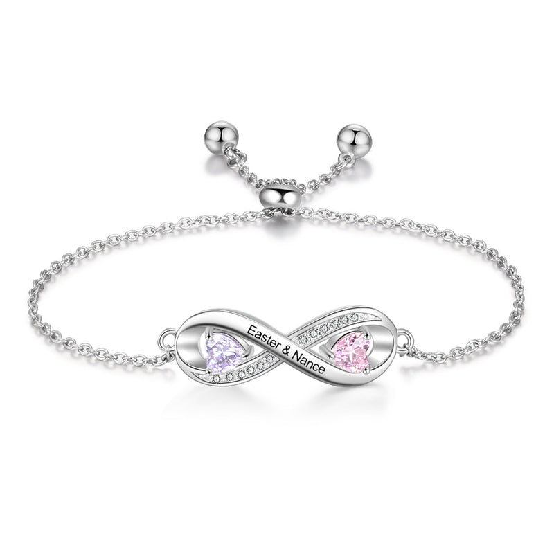 Birthstone & Engraved Rhoidum Plated Bracelet