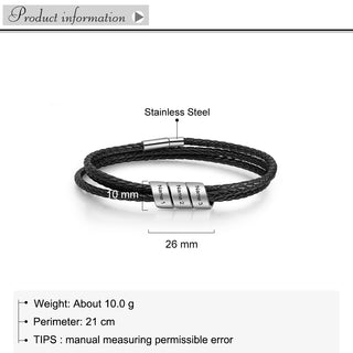 Three Beads Stainless Steel Leather Bracelet