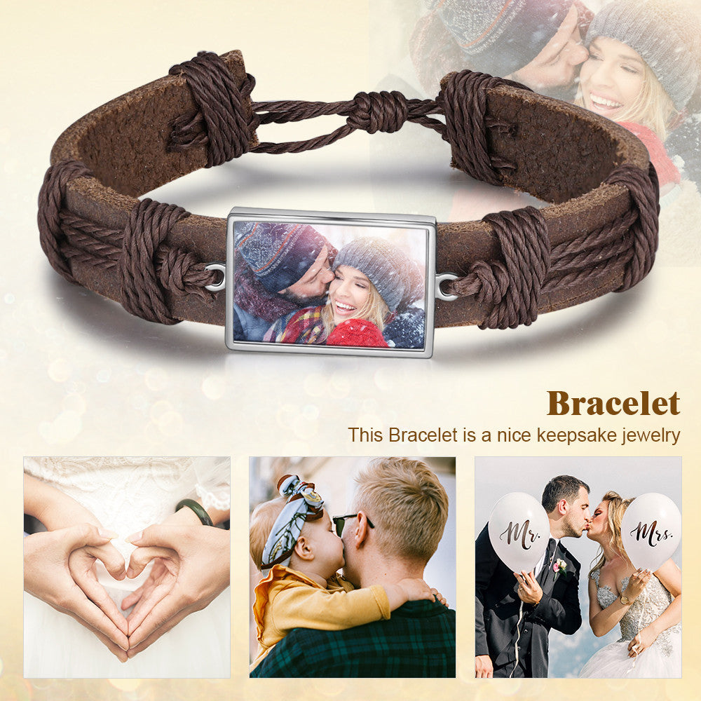 Personalized Stainless Steel Photo Leather Bracelet