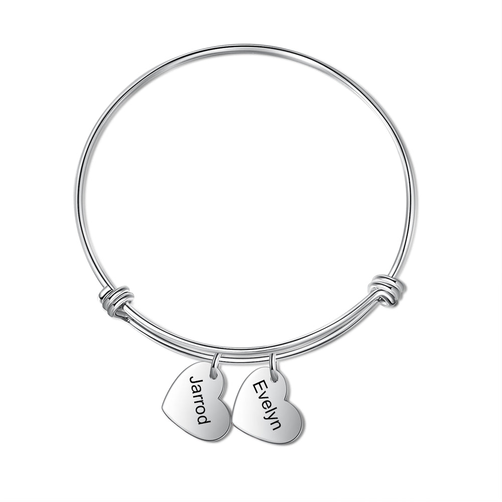 Personalized Stainless Steel Heart Bangle Bracelet