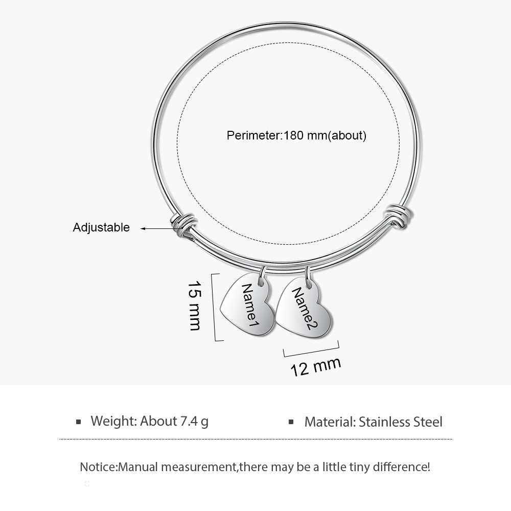 Personalized Stainless Steel Heart Bangle Bracelet