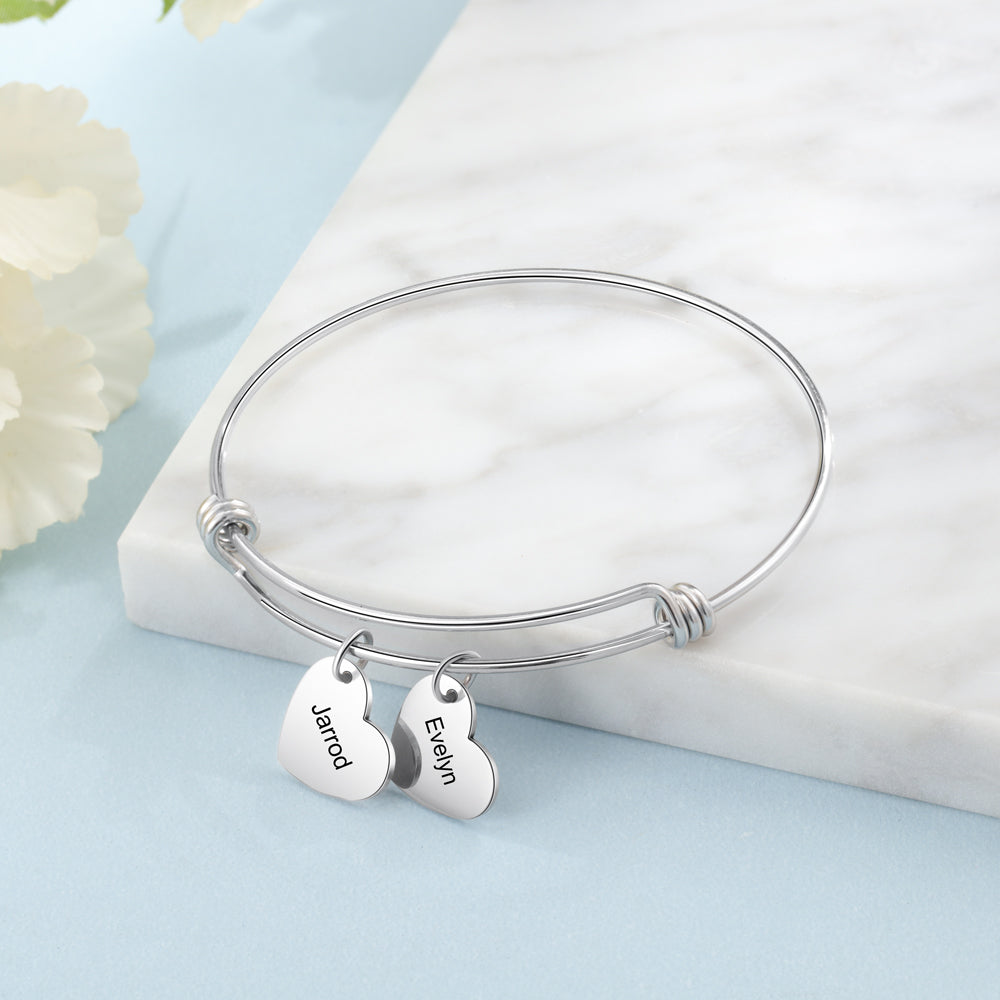 Personalized Stainless Steel Heart Bangle Bracelet