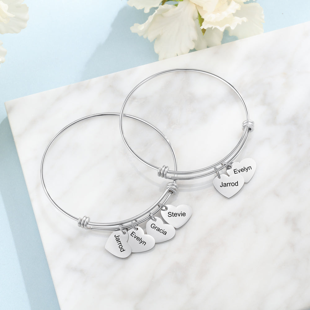 Personalized Stainless Steel Heart Bangle Bracelet