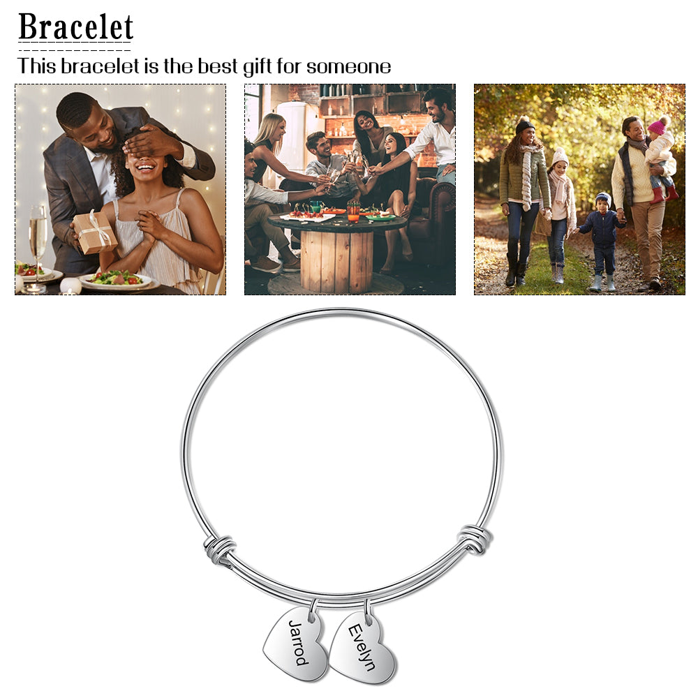 Personalized Stainless Steel Heart Bangle Bracelet