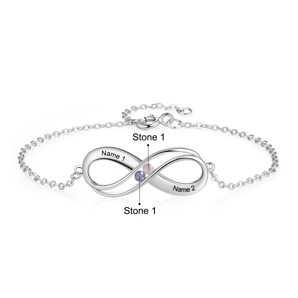 Birthstone & Engraved 925 Sterling Silver Bracelet