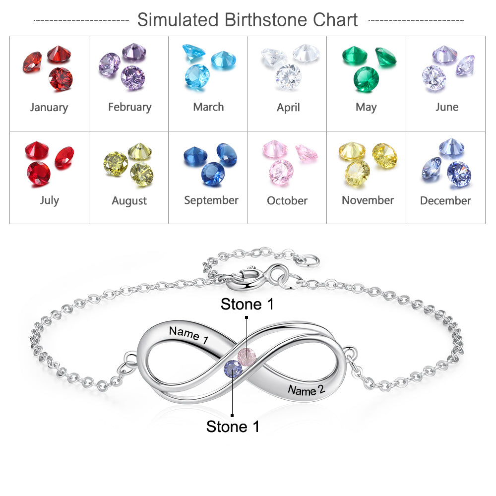 Birthstone & Engraved 925 Sterling Silver Bracelet