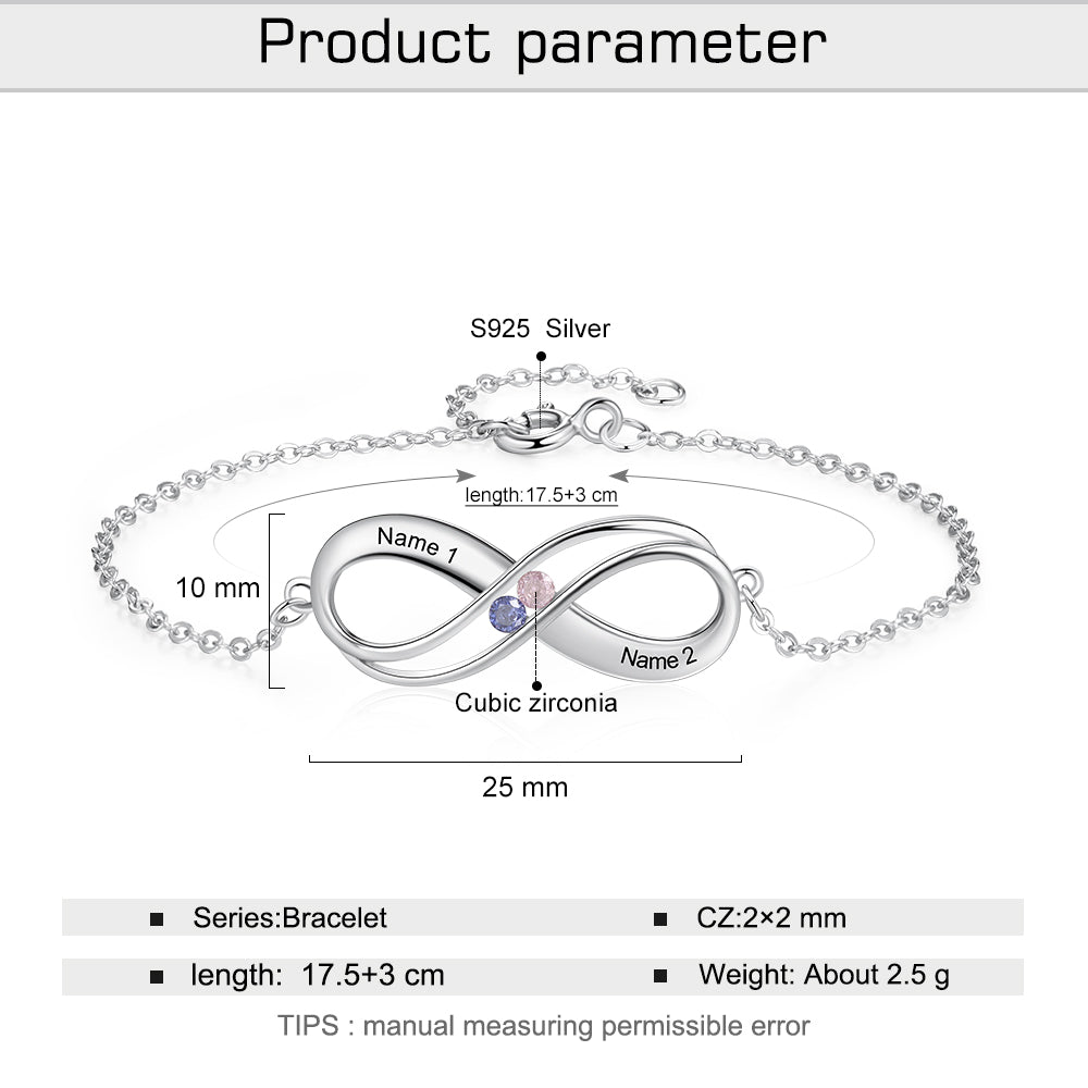 Birthstone & Engraved 925 Sterling Silver Bracelet