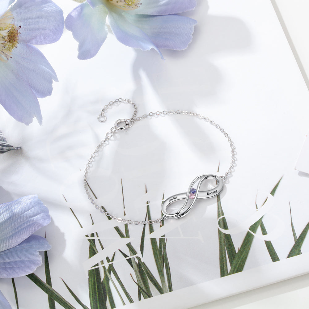 Birthstone & Engraved 925 Sterling Silver Bracelet