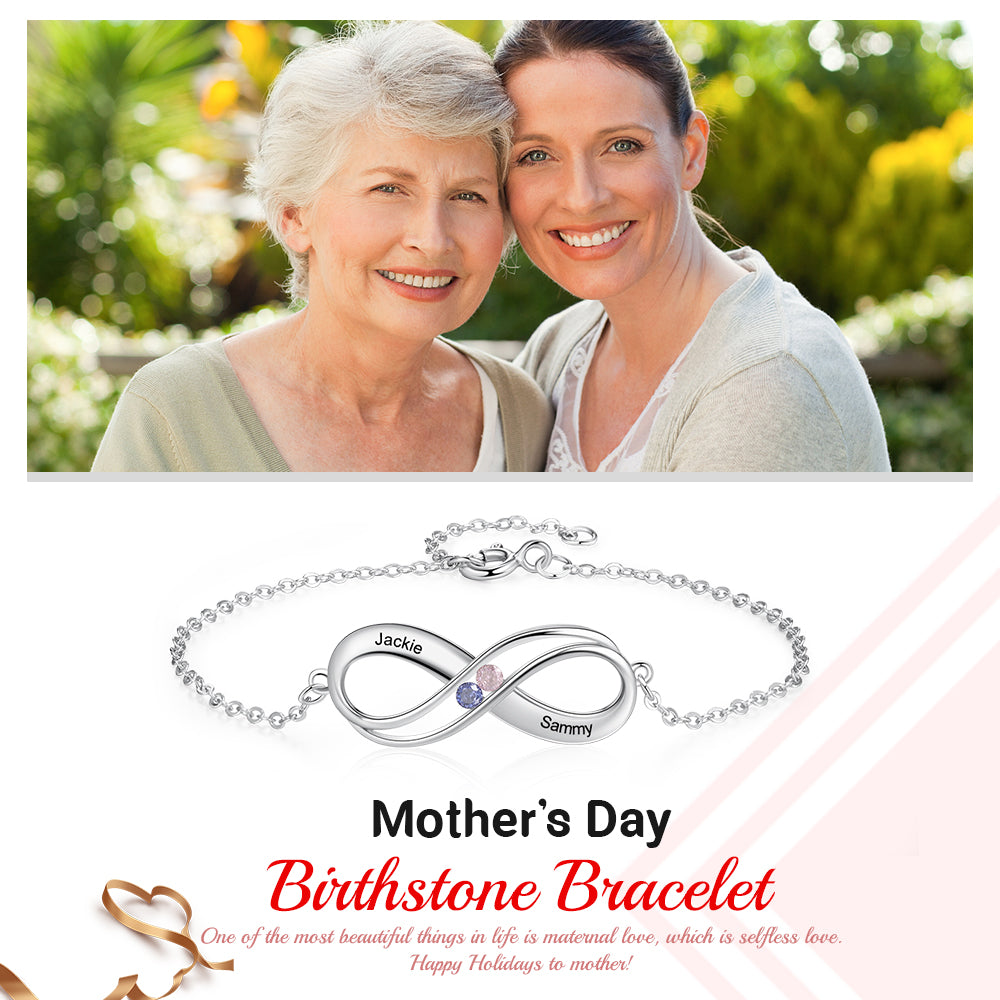 Birthstone & Engraved 925 Sterling Silver Bracelet