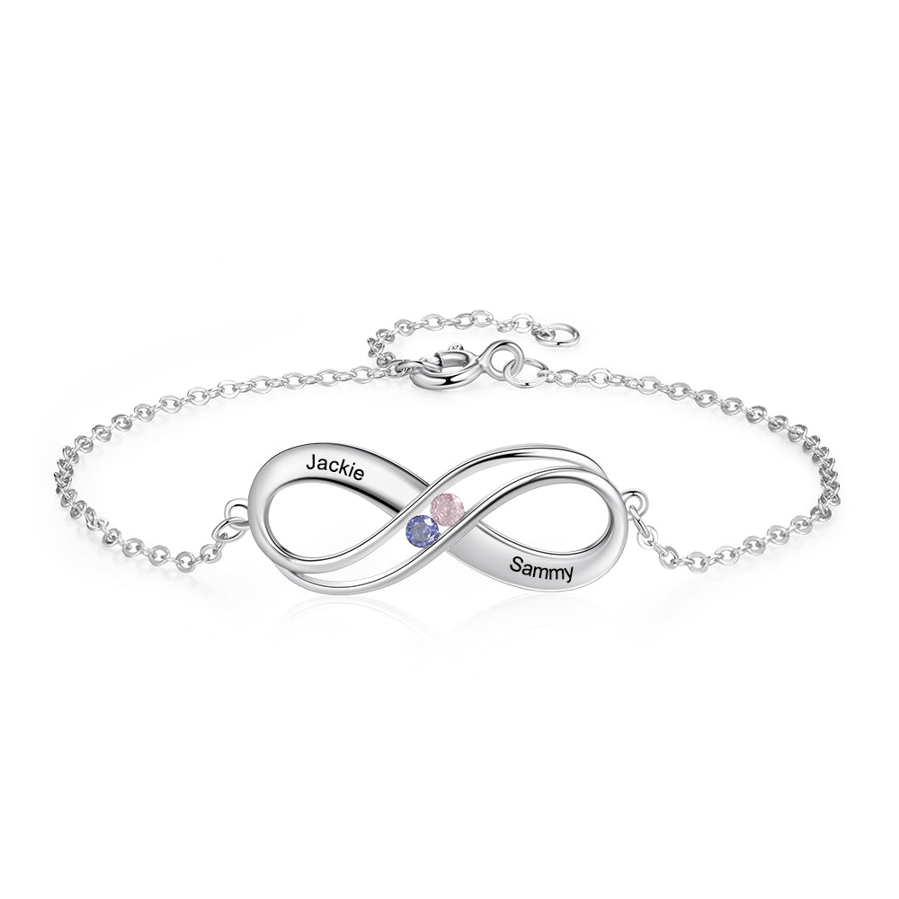 Birthstone & Engraved 925 Sterling Silver Bracelet