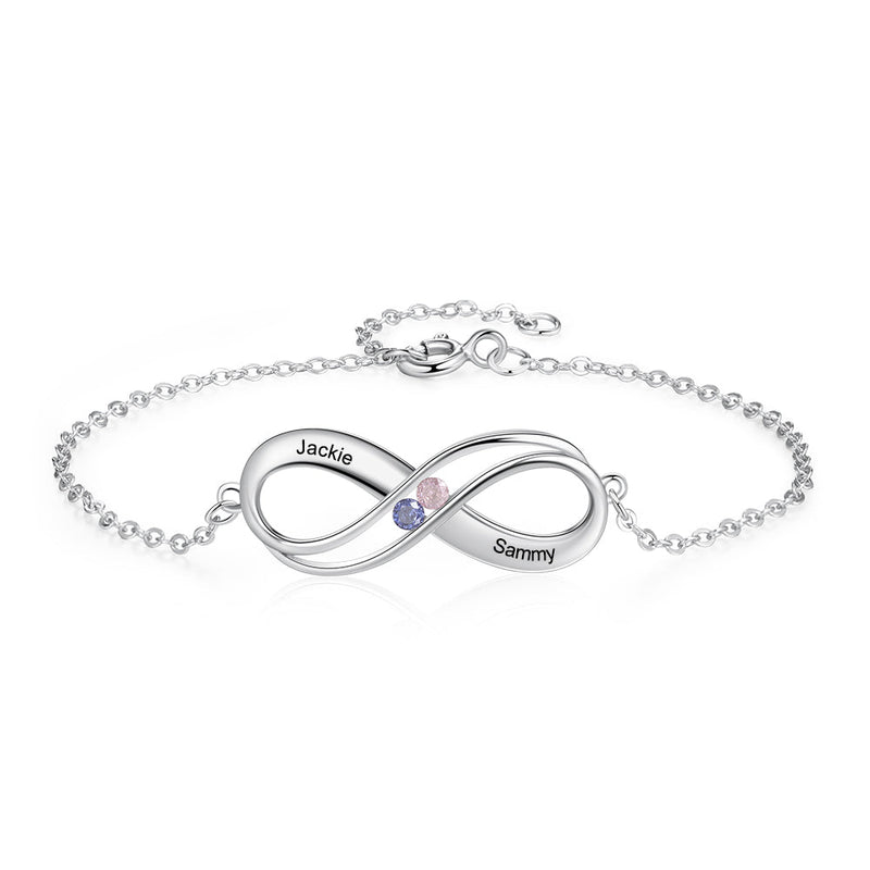 Birthstone & Engraved 925 Sterling Silver Bracelet