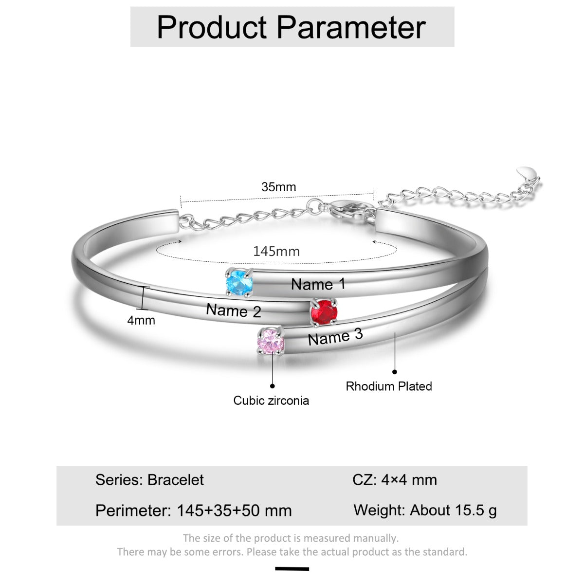 Rhodium Plated Birthstone Bangle Bracelet