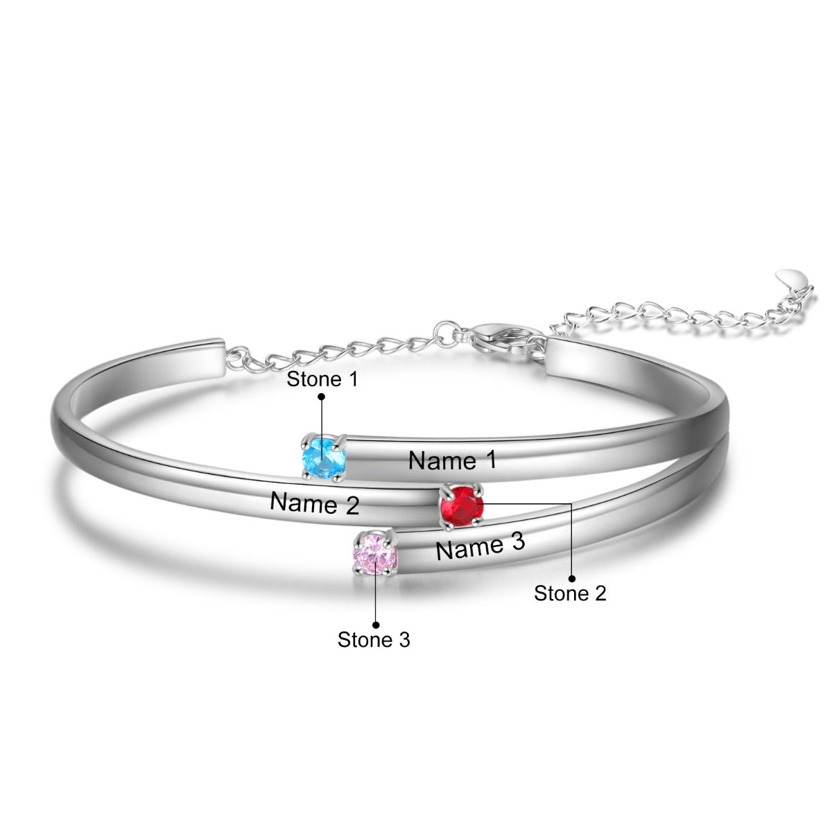 Rhodium Plated Birthstone Bangle Bracelet