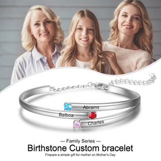 Rhodium Plated Birthstone Bangle Bracelet