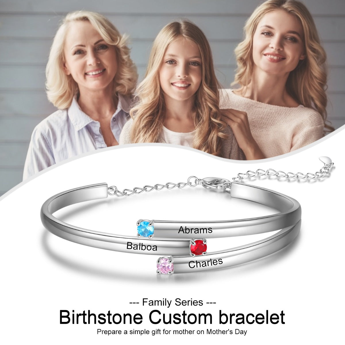 Rhodium Plated Birthstone Bangle Bracelet