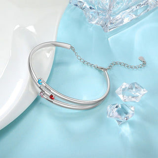 Rhodium Plated Birthstone Bangle Bracelet
