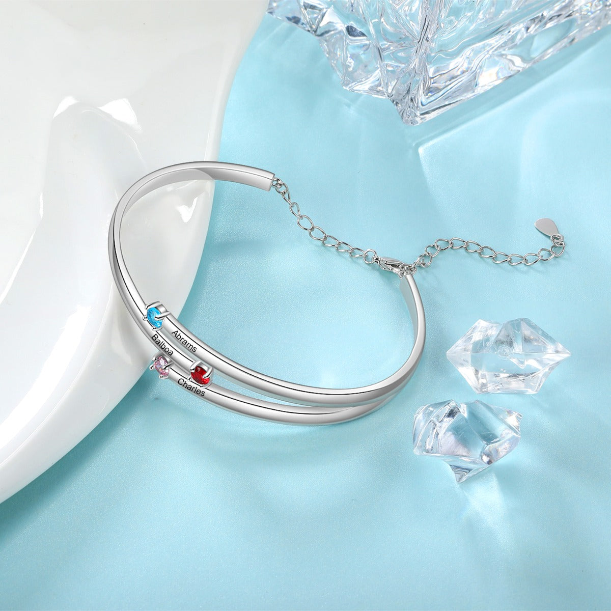 Rhodium Plated Birthstone Bangle Bracelet