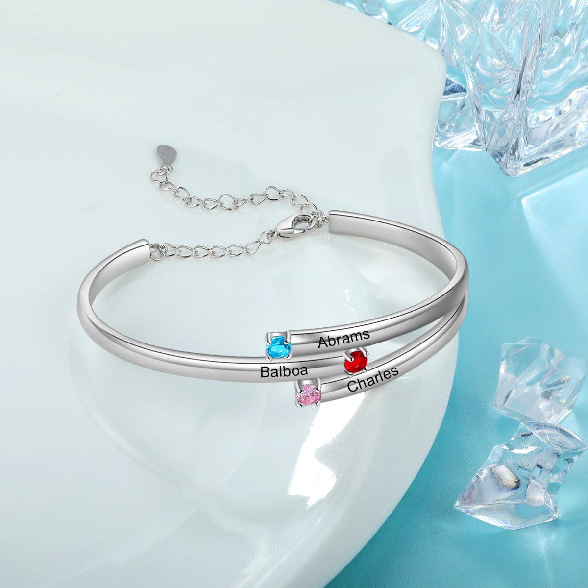 Rhodium Plated Birthstone Bangle Bracelet