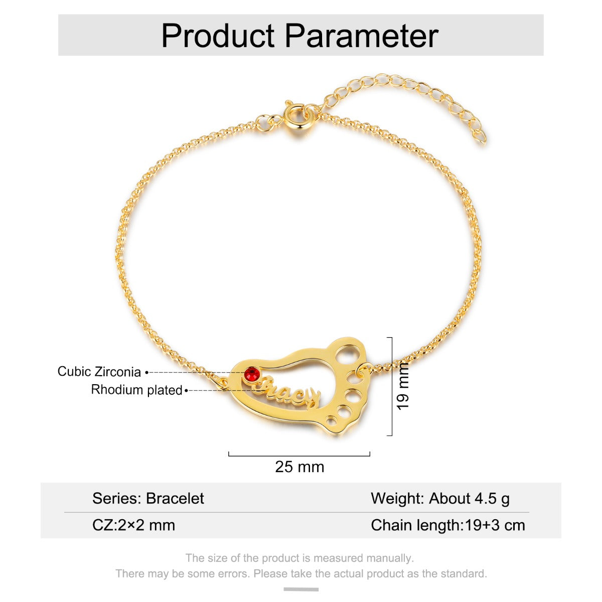 Rhodium Plated Baby Feet Bracelet