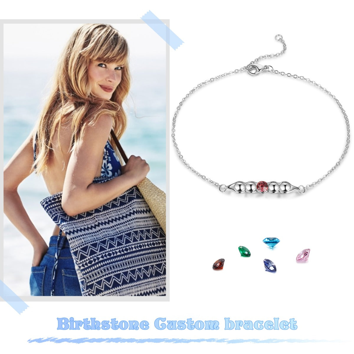 Rhodium Plated Birthstone Bracelet