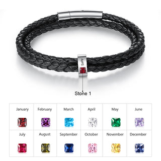 Stainless Steel Black Leather Bracelet