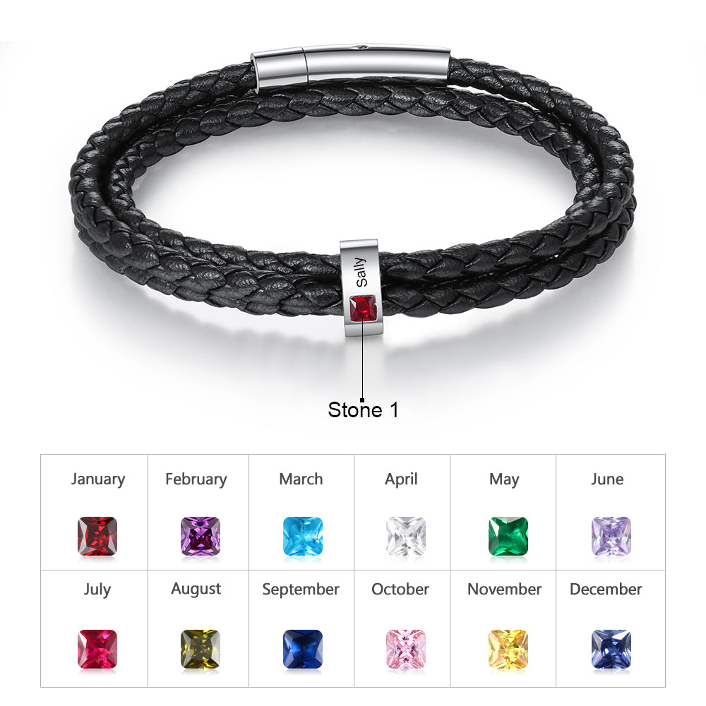 Stainless Steel Black Leather Bracelet