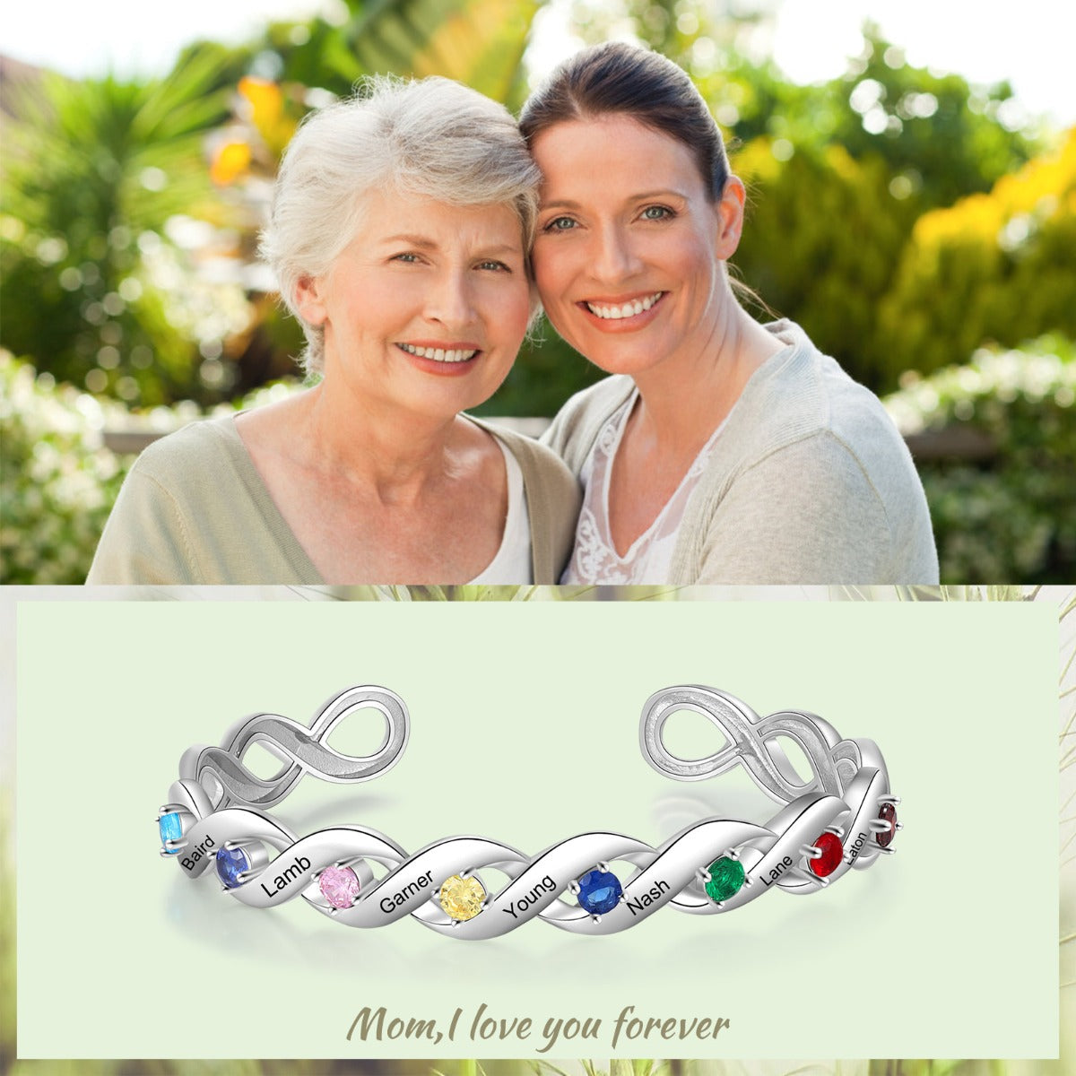 Birthstone Rhodium Plated Birthstone Bangle Bracelet