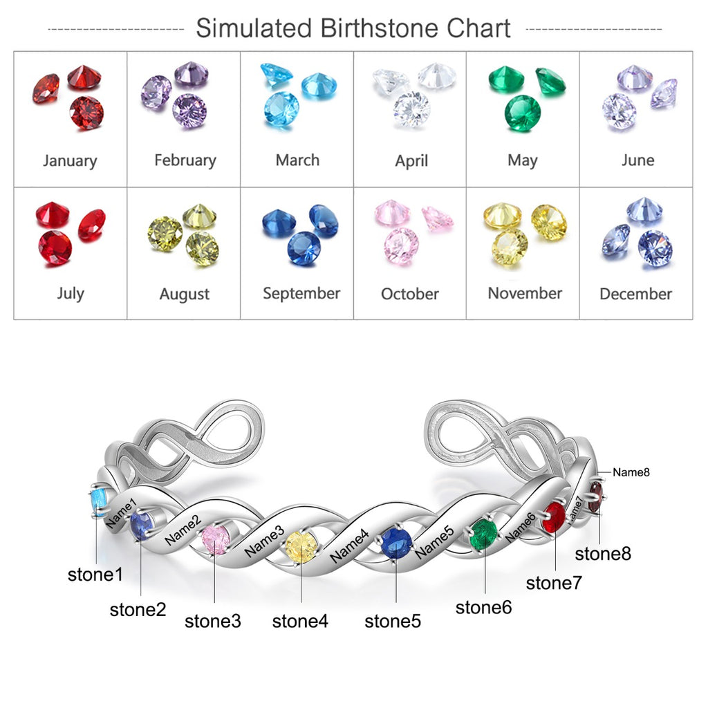 Birthstone Rhodium Plated Birthstone Bangle Bracelet