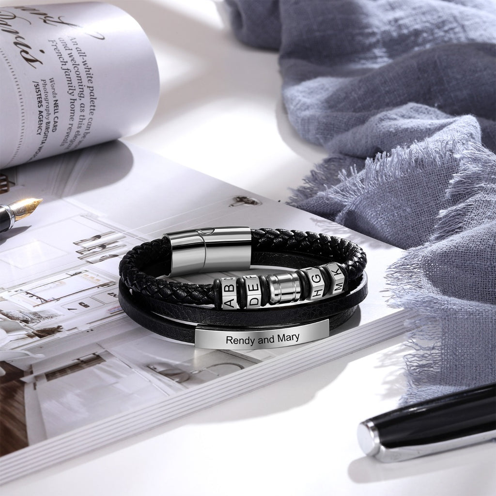 Personalized Titanium Steel Charm Bead Bracelet