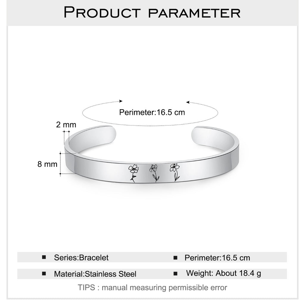 Stainless Steel Birthflower Bracelet