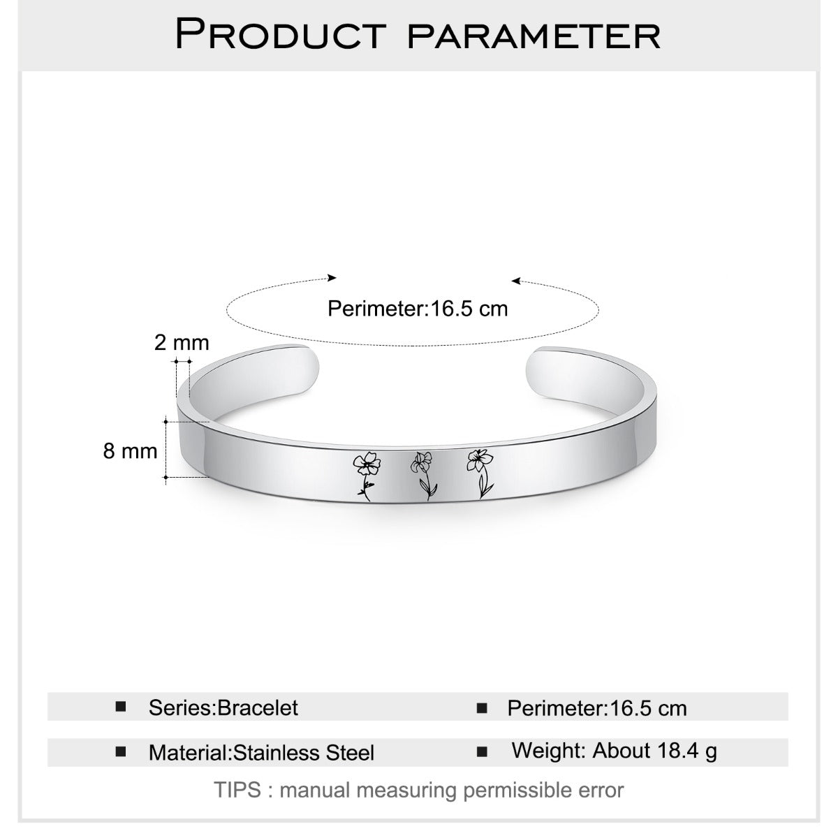 Stainless Steel Birthflower Bracelet
