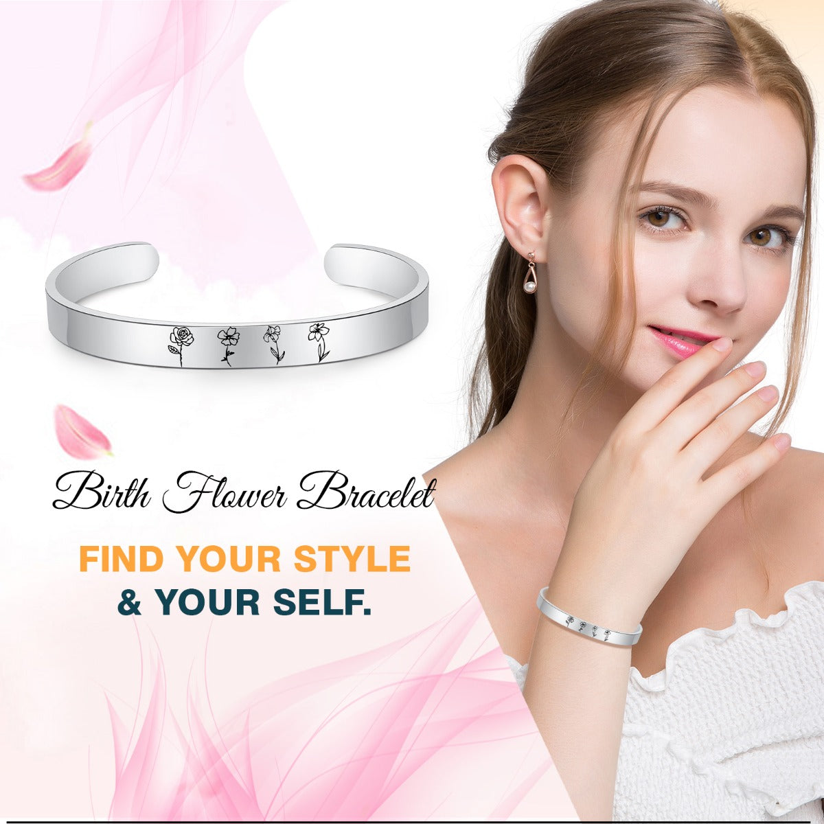 Stainless Steel Birthflower Bracelet