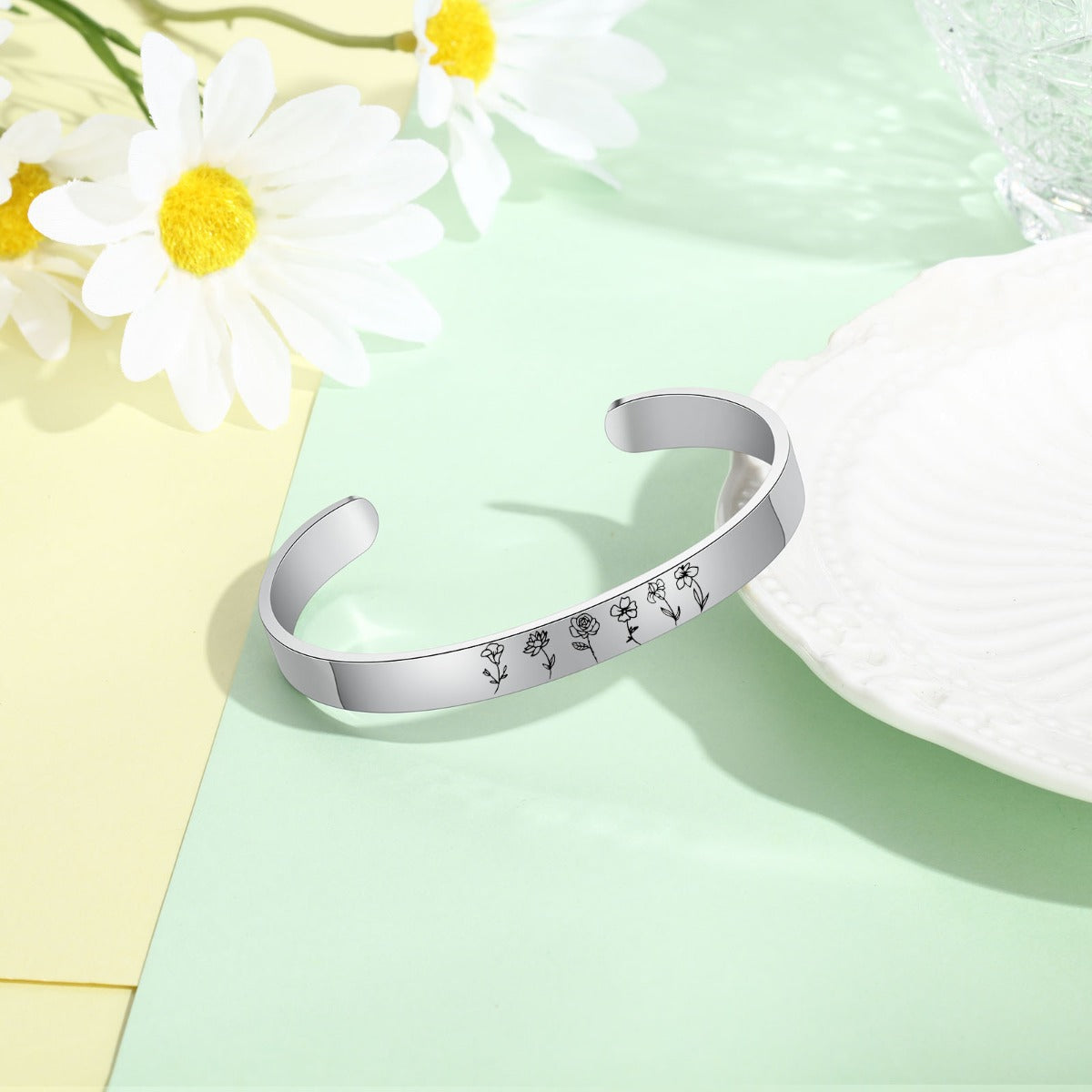 Stainless Steel Birthflower Bracelet